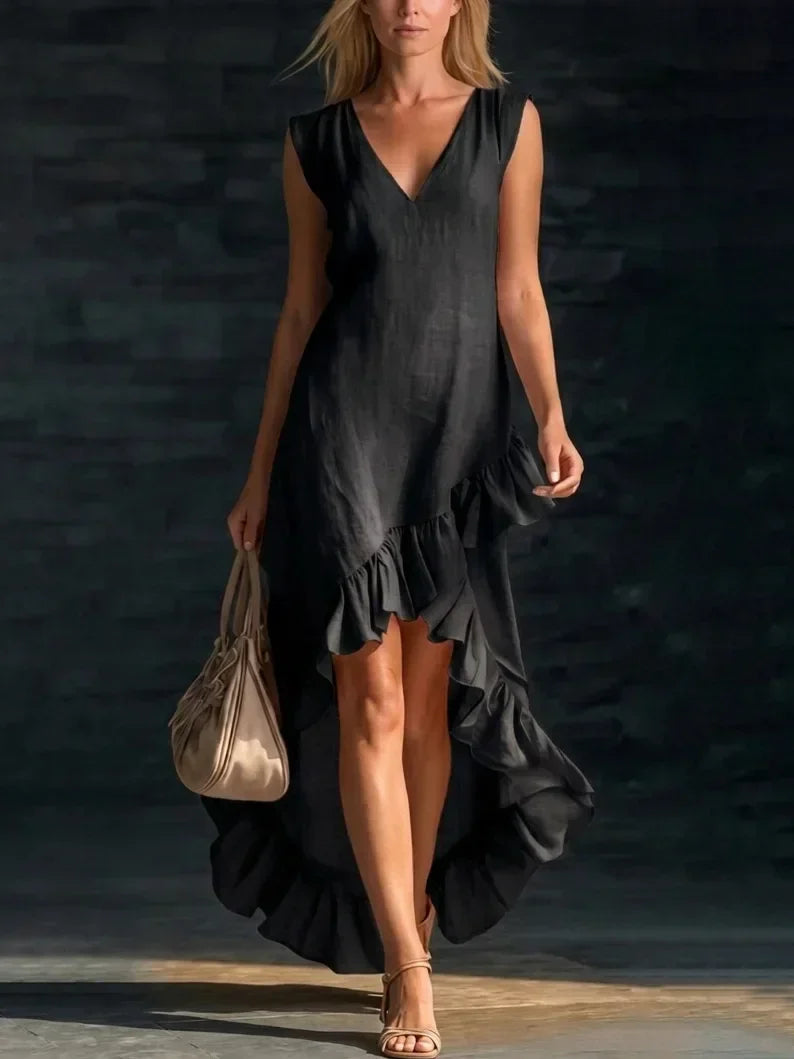 ROWAN | Vestido Maxi Sin Mangas con Bajo de Volante