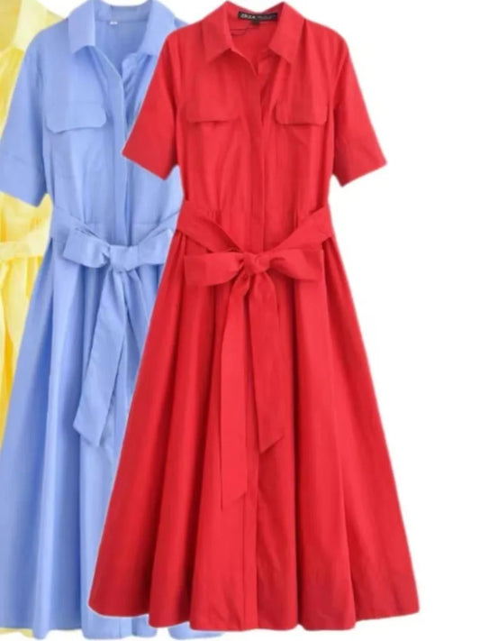 Margot | Vestido Camisero de Manga Corta con Bolsillos