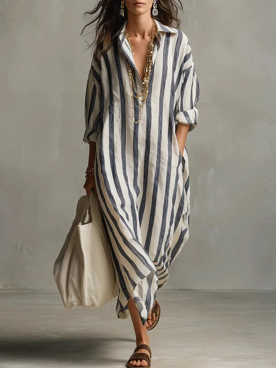 Scout | Vestido Camisero Maxi de Rayas con Manga Larga y Bolsillos Laterales