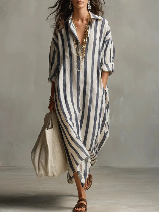 Scout | Vestido Camisero Maxi de Rayas con Manga Larga y Bolsillos Laterales