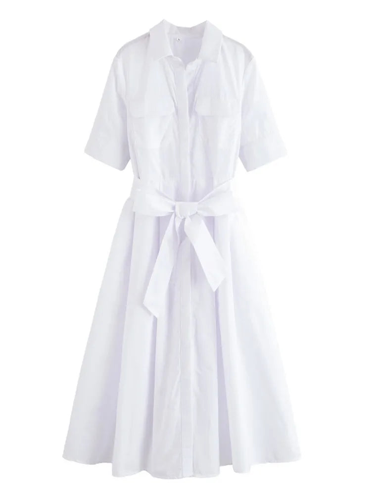Margot | Vestido Camisero de Manga Corta con Bolsillos
