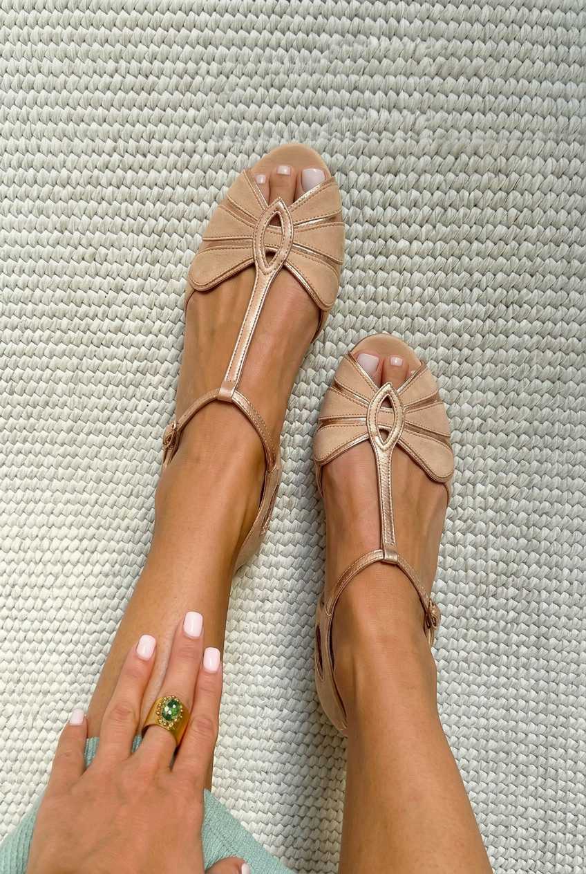 Sandalias Peep Toe Retro con Tira en T