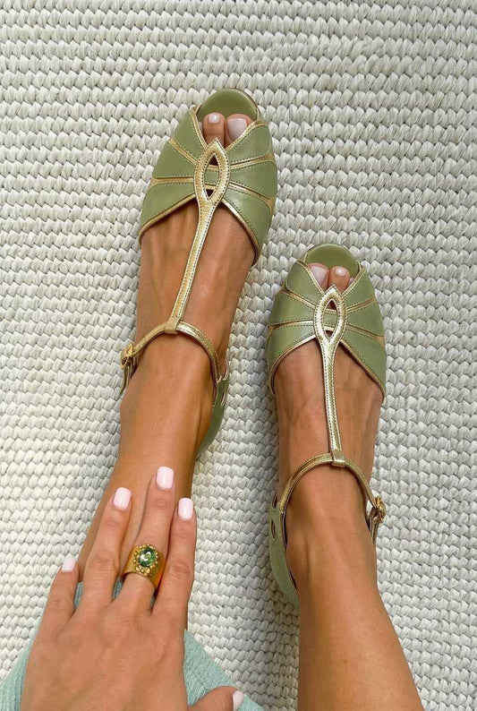 Zapatos de Tacón de Bloque Cut-Out Peep Toe con Tira en T