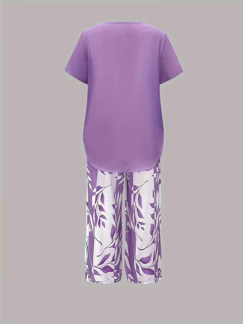 Avy™ | Conjunto Casual de Dos Piezas con Estampado de Hojas
