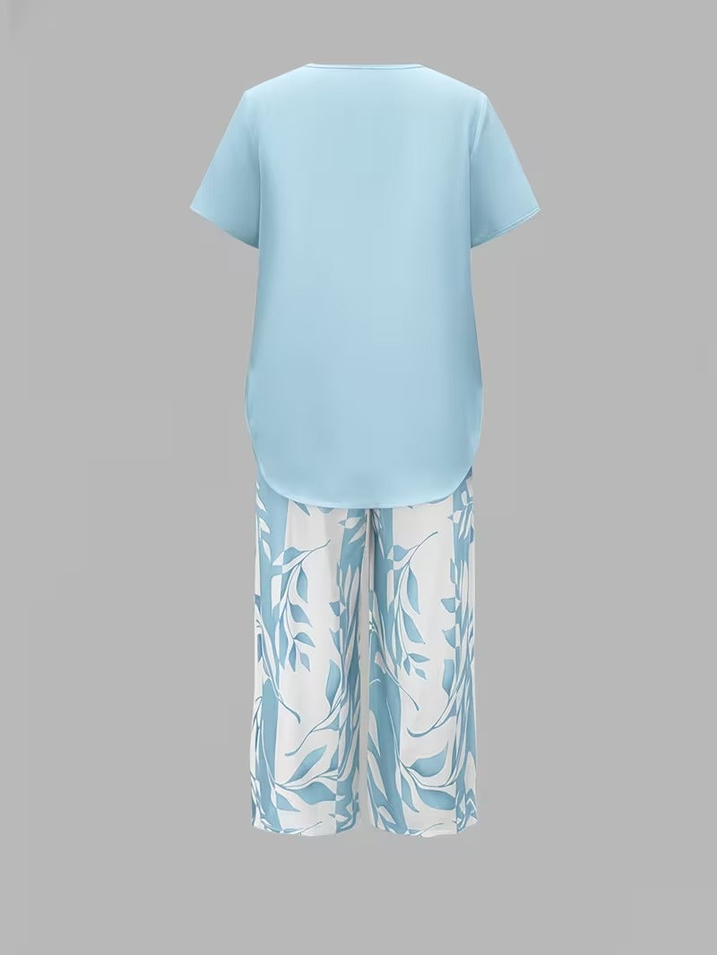 Avy™ | Conjunto Casual de Dos Piezas con Estampado de Hojas