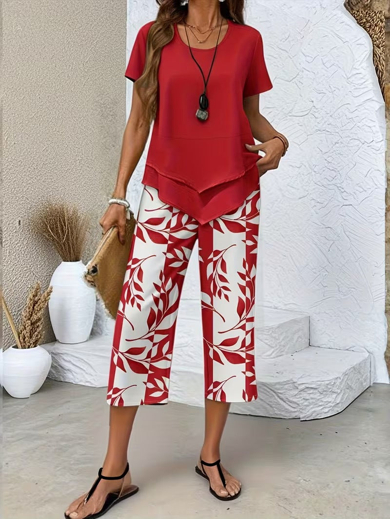 Avy™ | Conjunto Casual de Dos Piezas con Estampado de Hojas