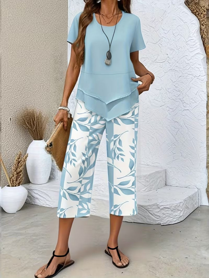 Avy™ | Conjunto Casual de Dos Piezas con Estampado de Hojas