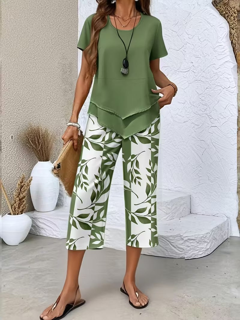 Avy™ | Conjunto Casual de Dos Piezas con Estampado de Hojas