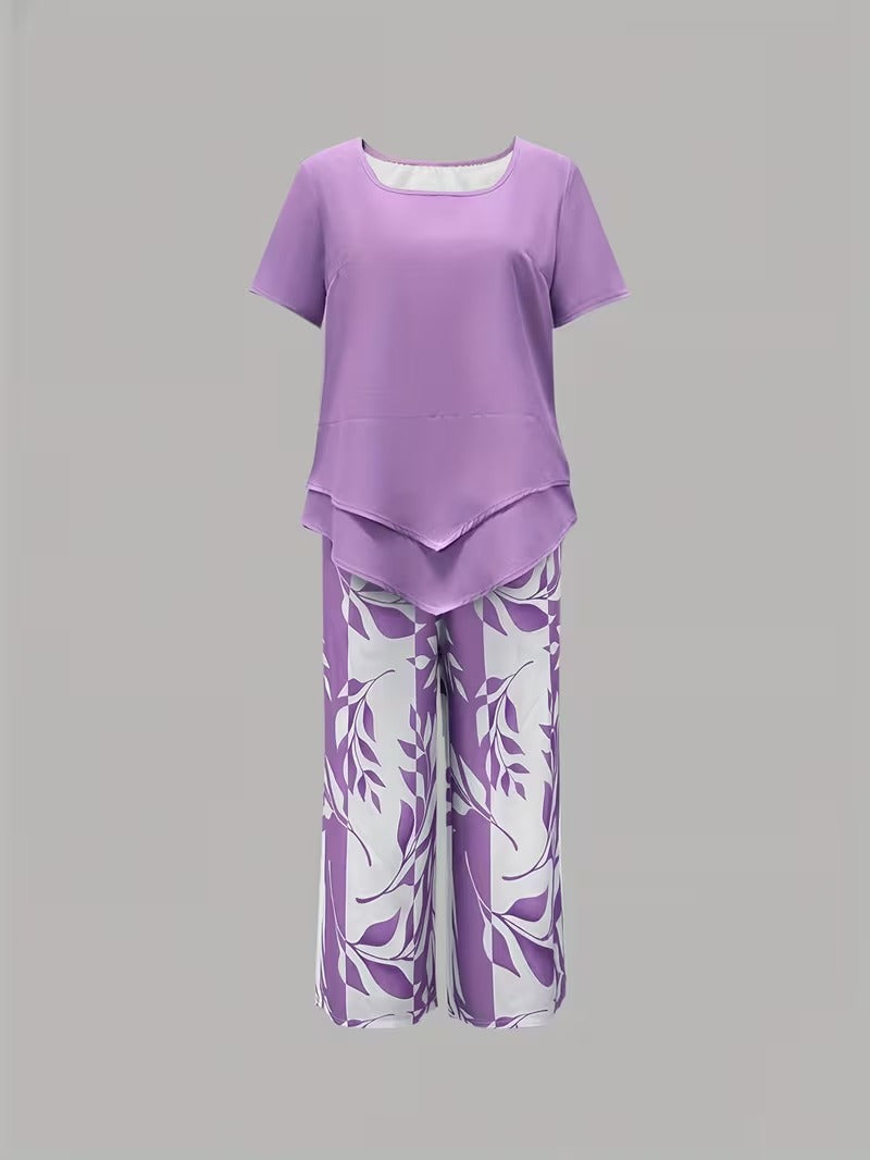 Avy™ | Conjunto Casual de Dos Piezas con Estampado de Hojas