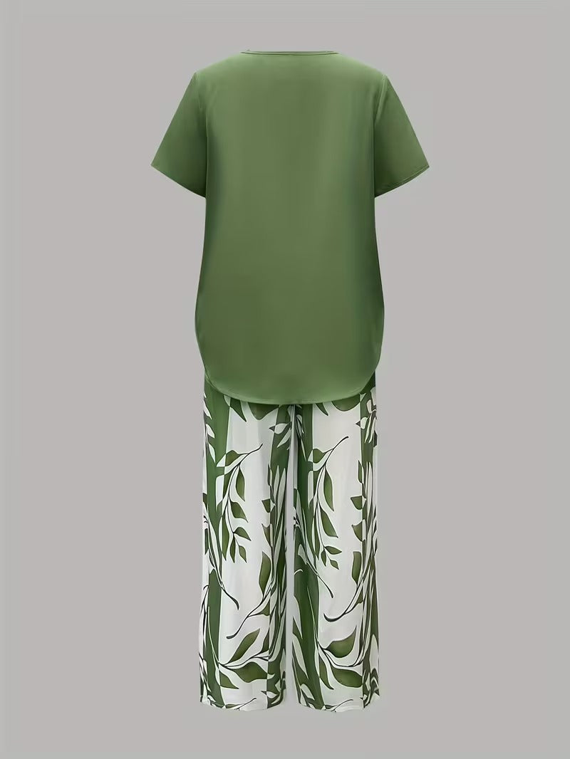 Avy™ | Conjunto Casual de Dos Piezas con Estampado de Hojas