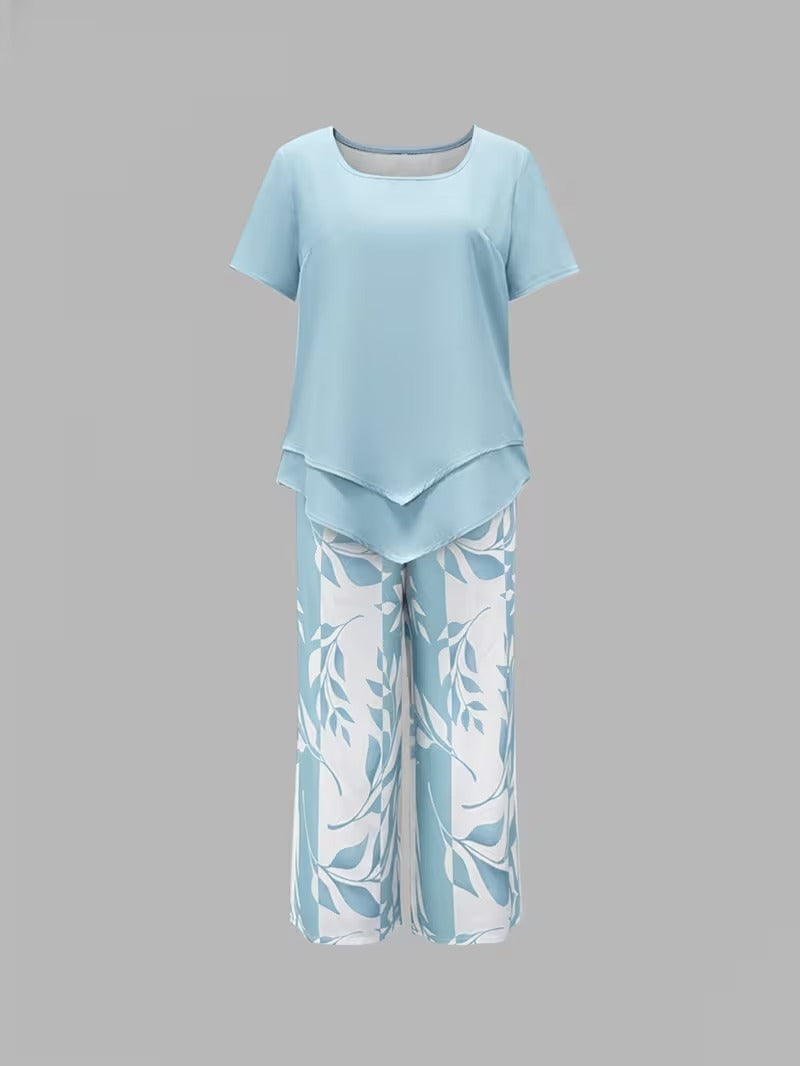 Avy™ | Conjunto Casual de Dos Piezas con Estampado de Hojas