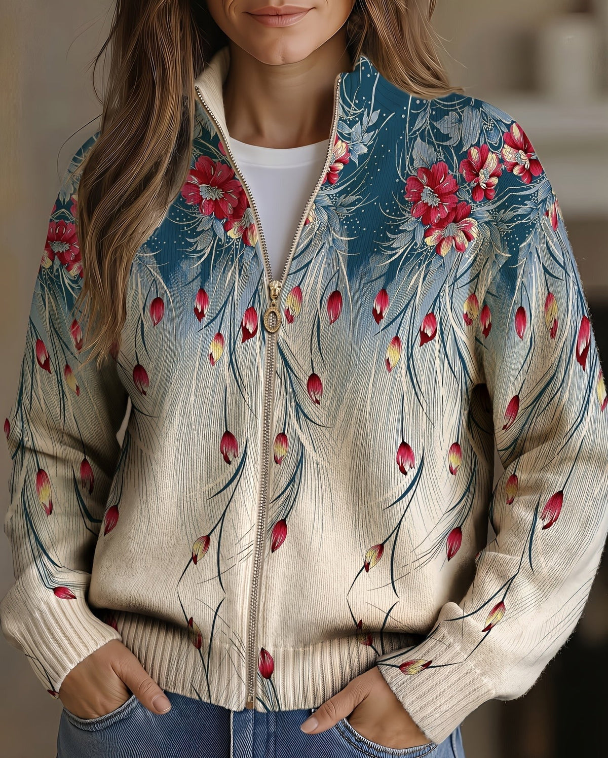 Celia | Chaqueta de Punto Degradada con Tulipanes